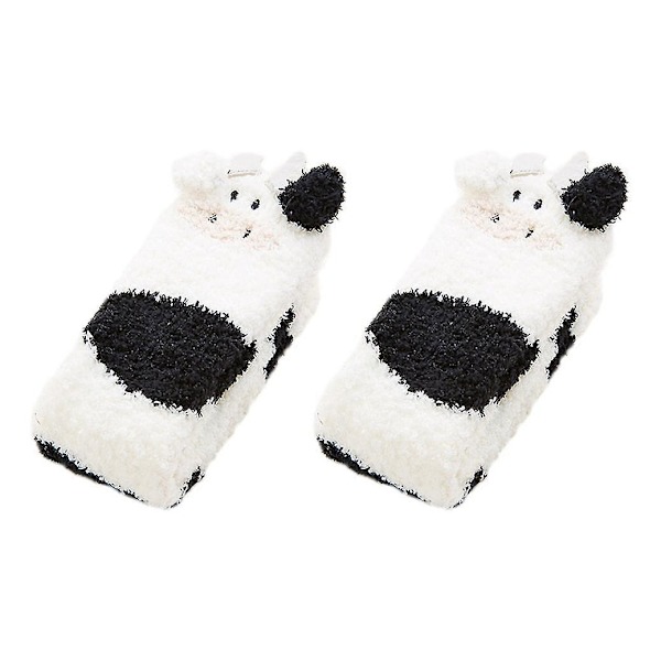 Lämpimät Sukat Lehmäkuvioiset Sukat Coral Fleece Lattiasuukat Piirretty Eläin Sukat (1 kpl)