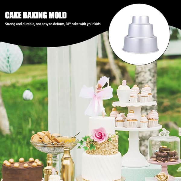 3 stk. runde kageforme sæt lavet af robust aluminiumslegering, non-stick dybe dessertforme