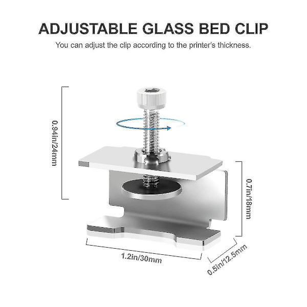 Glass Bed Klips Klemmer Justerbare Rustfritt Stål 3D-Skriver (1 stk, sølv)