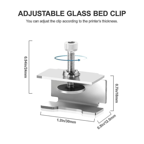 Lasipöydän kiinnikkeet säädettävät ruostumattomasta teräksestä 3D-tulostimelle (1 kpl, hopea)