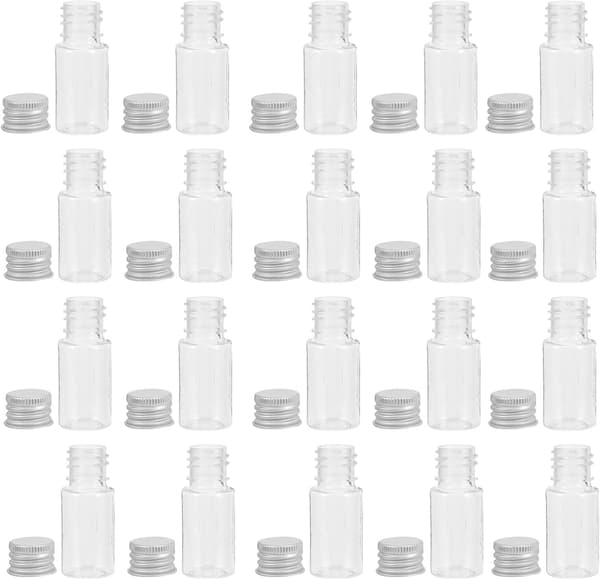 20 st 10 ml plastflaskor med skruvlock i aluminium, läckagesäkra påfyllningsbara provflaskor