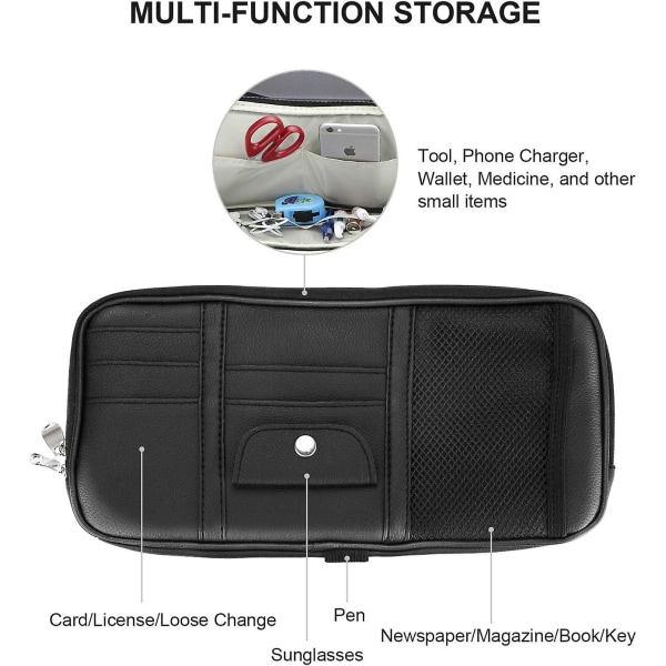 Solskyddsfack för bil, förvaringspåse för bil, lastbil och SUV, registreringshållare, bilinteriörtillbehör i läder Black