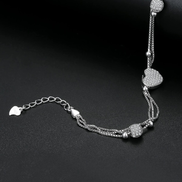 Kvinders smykker, sølvarmbånd til kvinder med hjertevedhæng 925 sterlingsølv gave