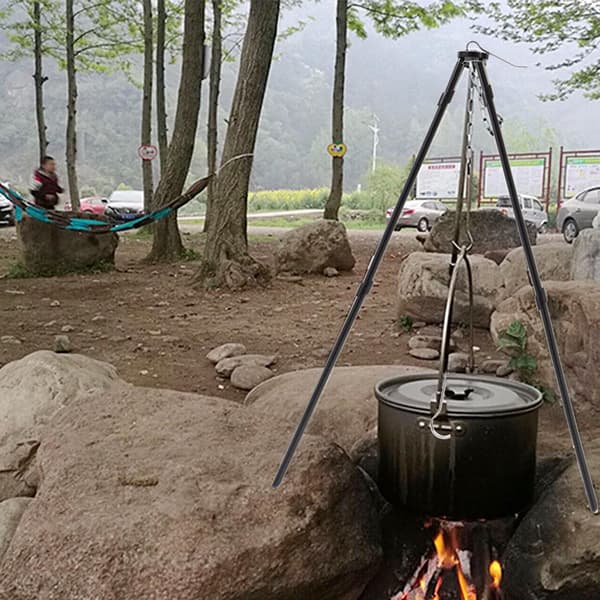 3st Utomhus Camping Stativ Stativ Svart Slät Yta Eldstad Rack Campingutrustning Tillbehör