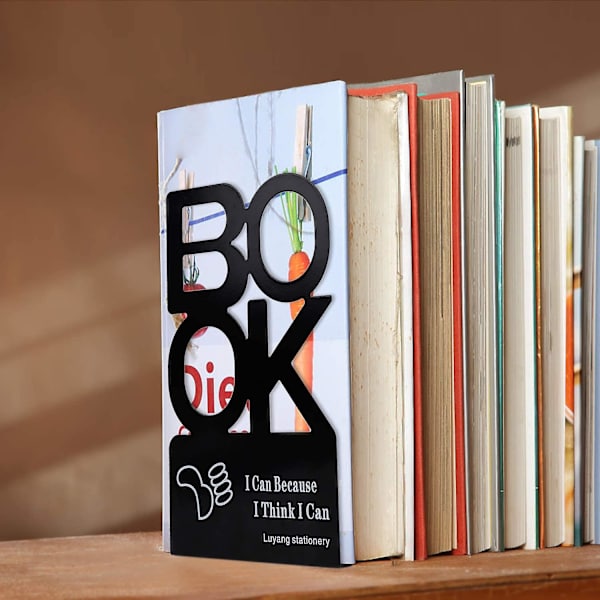 Metallbokstøtte Kreativ \"bok\" Bokstavmønster Bokstøtte Organizer Sklisikker Kunstbokstativ black