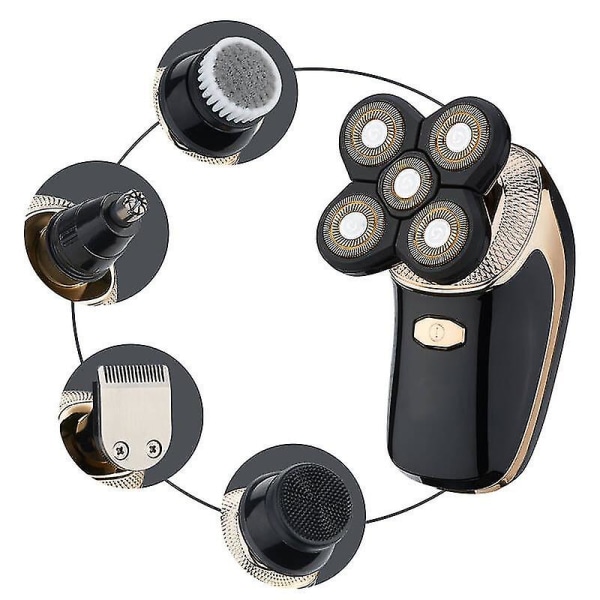 Elektrisk Rotationsbarbermaskine, Ny Digital Display Elektrisk Barbermaskine Lithium Elektrisk Barbermaskine Fem-i-en Multifunktionel Skaldet Hårtrimmer