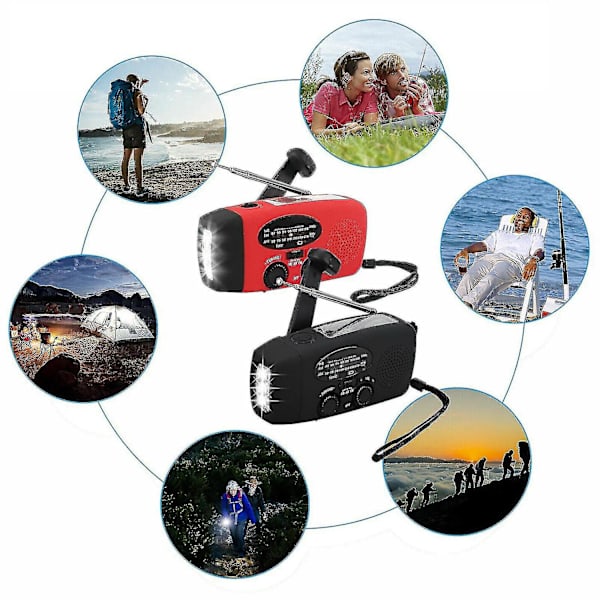 Nödhandvev Radio med Solpanel, AM/FM Dynamo LED Laddare