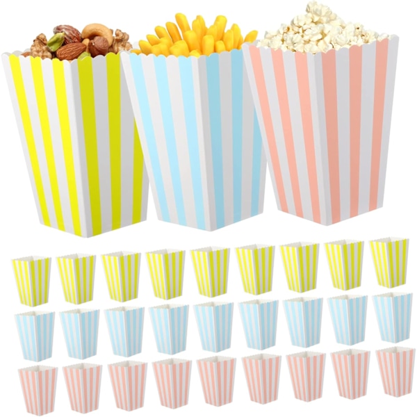 Popcornbehållare 60 st Randiga Popcornlådor Färgglada Snacksbehållare