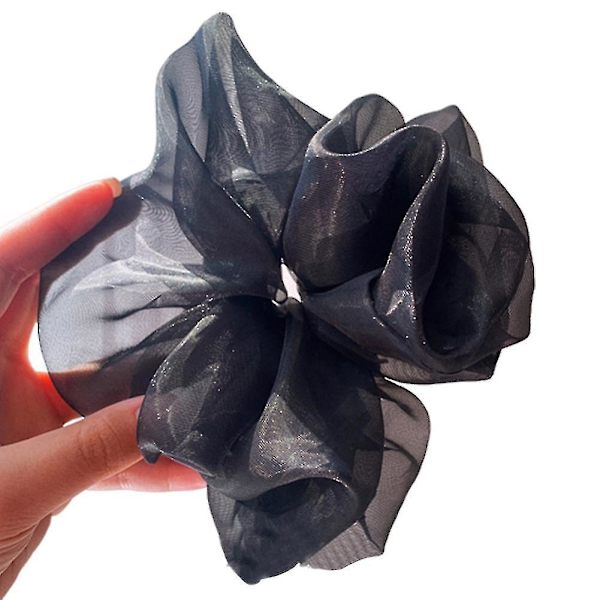 Hårstrikk for hestehale i tyll med ensfarget design og elastisk snor - svart