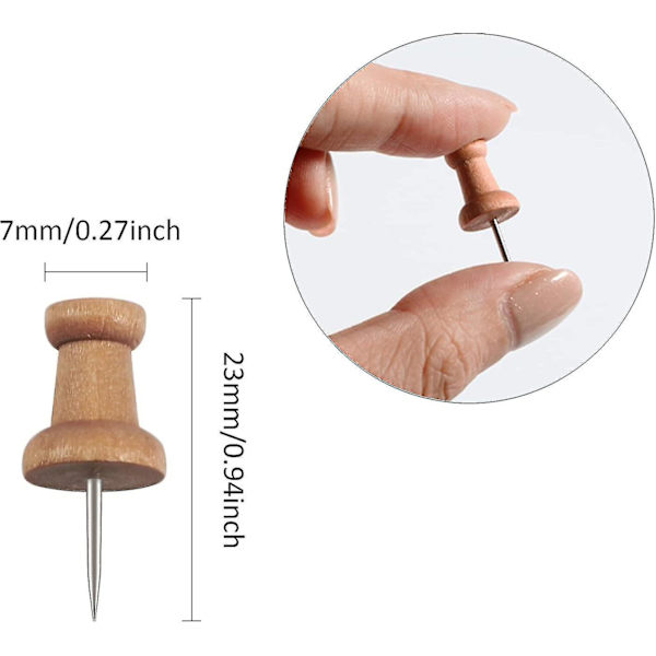 100 Træ-Push Pins Kortnåle Markeringspinde Kort Push Pins Med Stålspids Til Kork Opslagstavle Håndværksprojekter