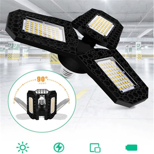 2 stk 80W LED Garasje Taklampe Deformbare Paneler E26 E27