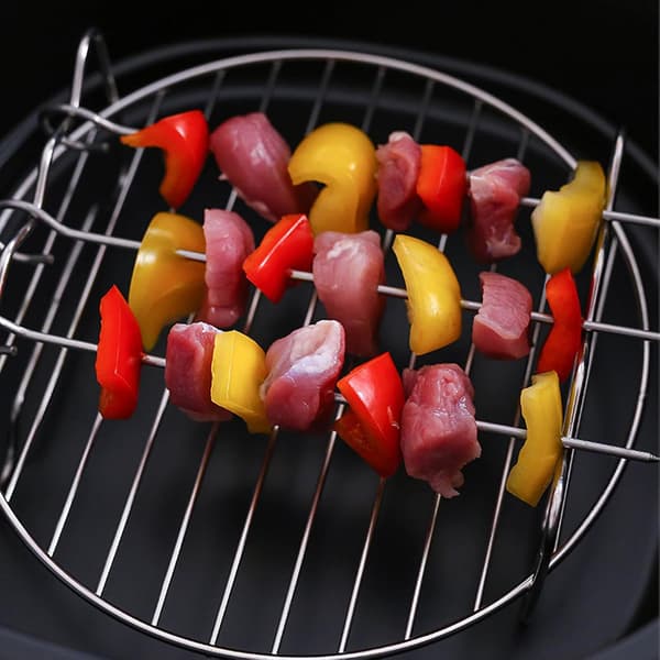 Dobbeltlags grillrist i rustfrit stål med 3 spyd tilbehørshylde til airfryer