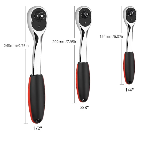 3 kpl Ratta-hylsyavainsarja 1/4\" 3/8\" 1/2\" Vetohylsysarja 72 Hampaalla Auton Korjaukseen