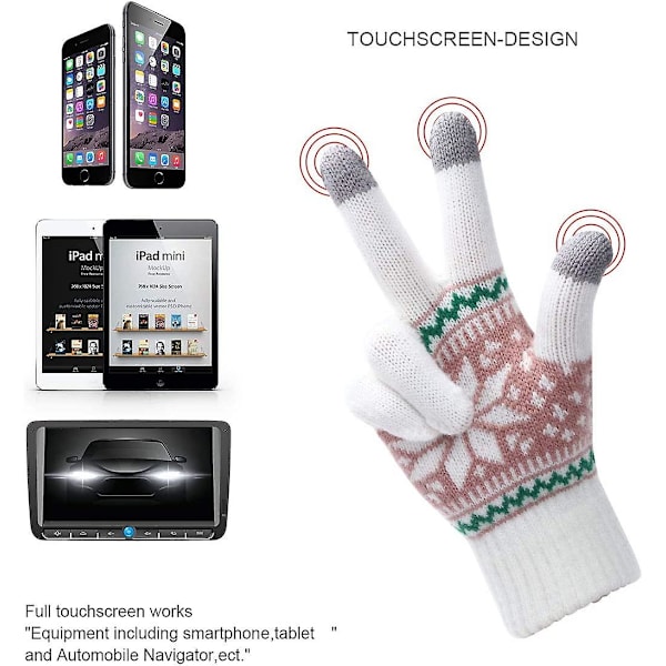 Vinterhandskar för kvinnor, stickade, pekskärm, snöblommönster, varma, unisex