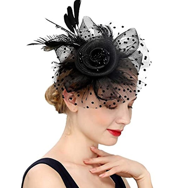 Hatte til Kvinder 50'er Hovedbeklædning med Slør Blomst Cocktail Bryllup Te Party Kirke Derby Hat Mesh Top Hat Jockey Club Hårtilbehør