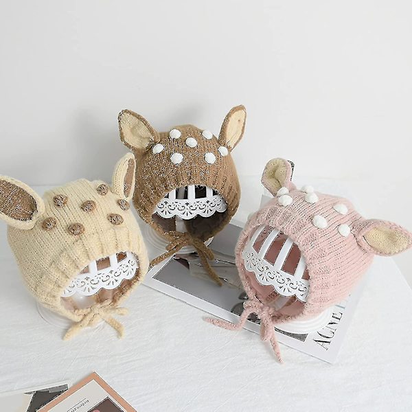 Sød Reindeer Hjortehorn Baby Beanie Blød Varmt Hæklet Strikket Hat Til Små Piger Drenge