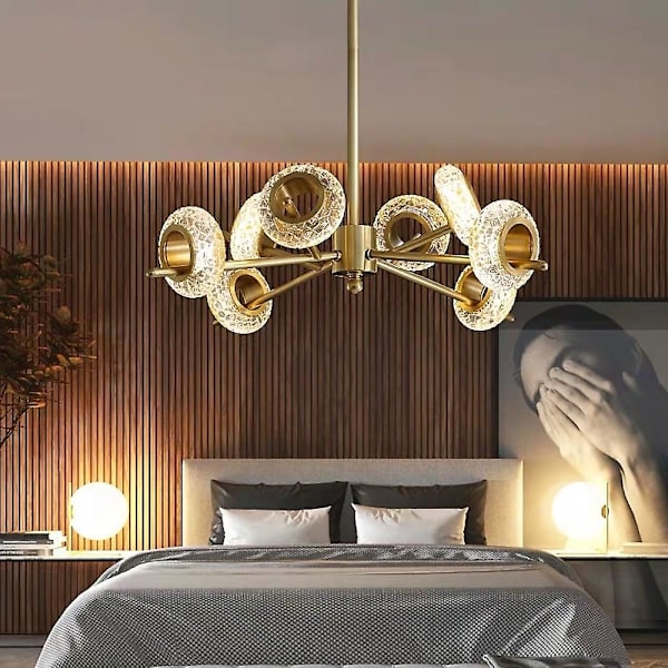 8-armet Pendellampe Krystal Lysekrone Guld Justerbar