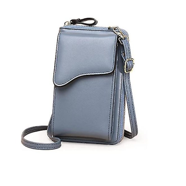 Damska mobilplånbok, liten crossbody-väska i PU-läder med kortfack och flera blixtlås (1 styck blå)