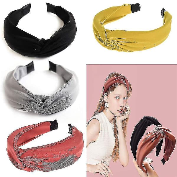 4 stk. Hodebånd for kvinner i boho-stil, retro-inspirert, med knute og elastisk