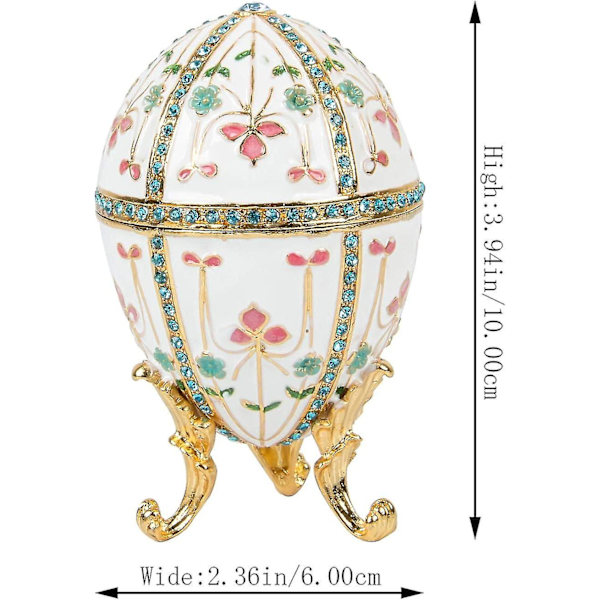 Käsinmaalattu emaloitu Fabergé-munan tyylinen koristeellinen saranallinen korurasia ainutlaatuinen lahja