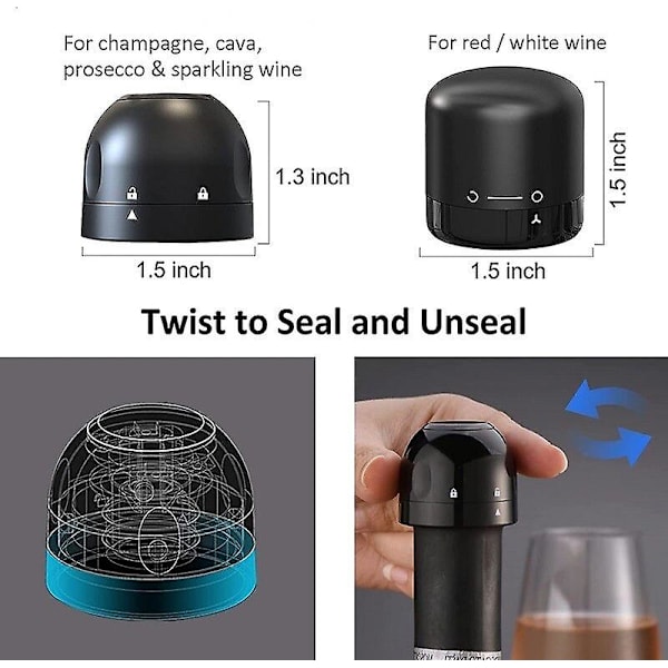 Tyhjiöviinipullon sulkijat, uudelleenkäytettävät viinipullon sulkijat, samppanjan sulkija, korkkisetti, vuotamaton säilytyssarja Wine Stopper