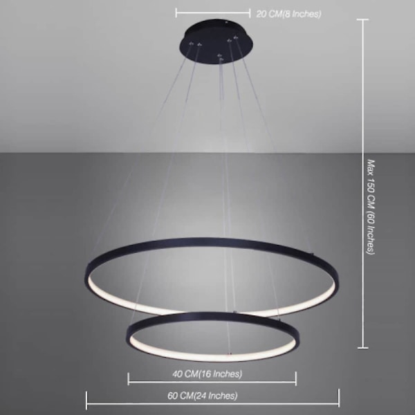2-ljus 60cm LED Pendelljus Aluminium Circle Design Modern