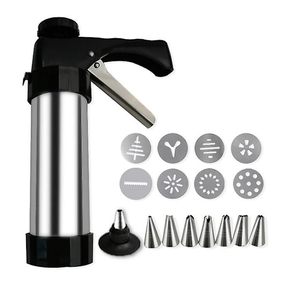 Kageformningssæt, Cookie Maker Press Gun Kit, rustfrit stål bageudstyr til kagefremstilling og glasur