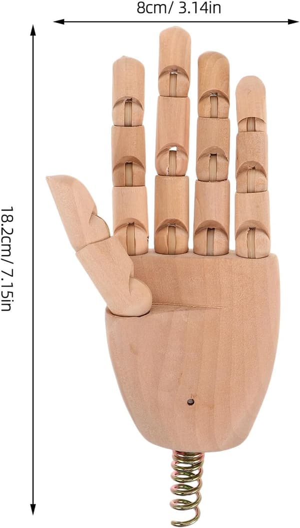 Trähandfigur för teckning, poserbar handmodell, DIY tom dockskapelse, ledad finger
