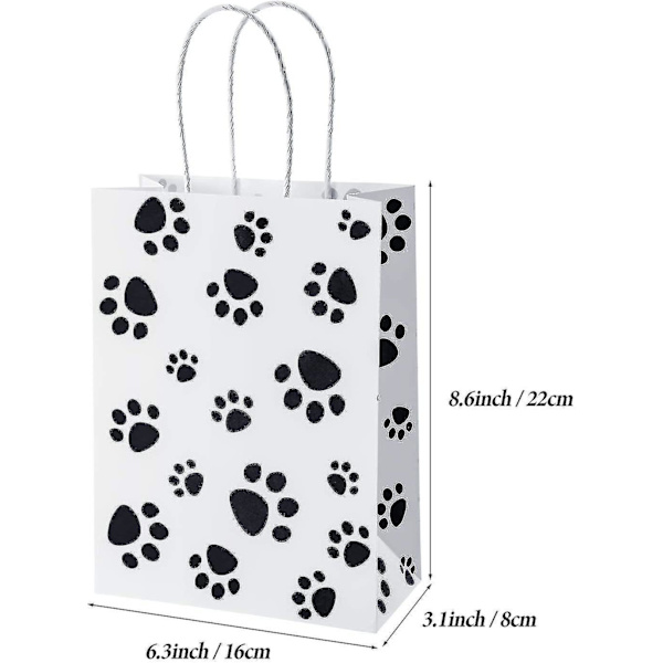 20 st Hundvalps Paw Print Presentpåsar med Pappersvridhandtag, Hundpresentpåsar Pappers Paw Print Godispåsar för Husdjursgodisfest Favorit, 6,3 x 3,1 x