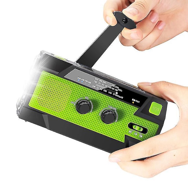 Solcellsdriven Handvev Radio AM-FM-WB med 4000mAh Powerbank