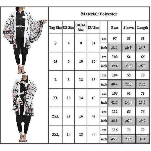 Demon Slayer -anime Kochou Shinobu -asut Naisten Kimono Uniform set Fancy Up Performance -asu 2XL