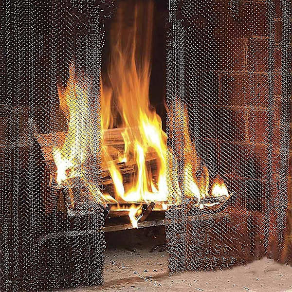 2 stk. Legendflame Pejs Mesh Skærmgardin Brede Paneler Sort Mat Have Hjemmeforbedring Opvarmning Køling Luft Ovne Døre 22inches