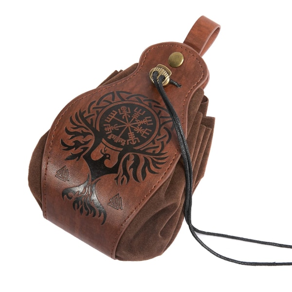 Medeltida konstläderväska, bärbar plånbok med dragsko, vintage bältesväska Tärningsväska, (phoenix)