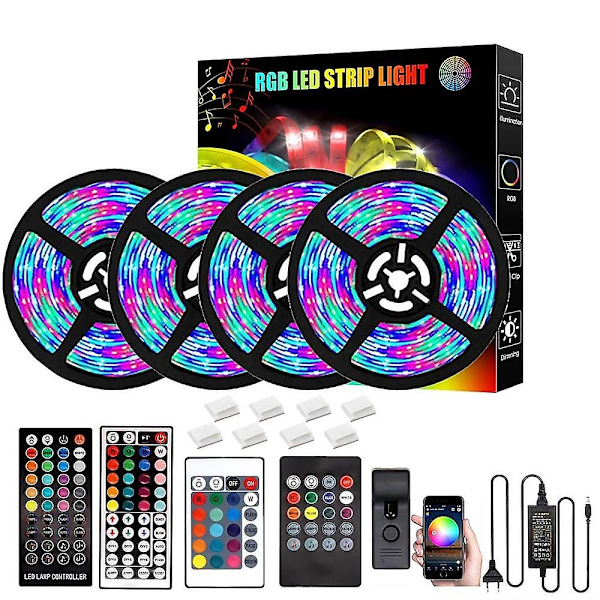 LED-Stripslys 20m Bluetooth Vandtæt Farveskiftende