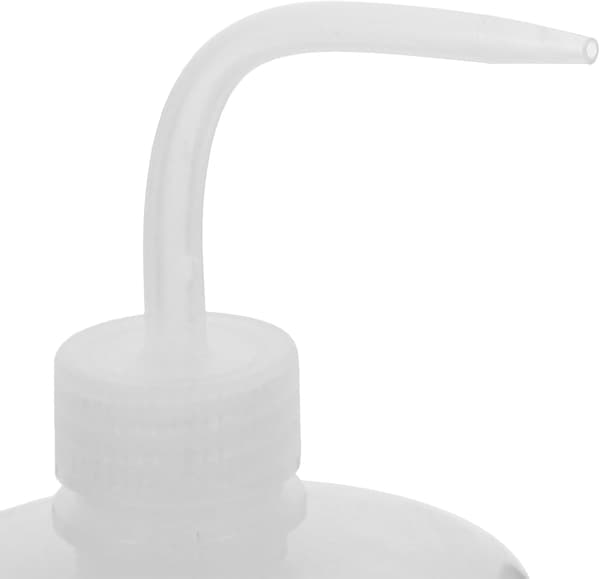 2 st 1000 ml plastflaskor med böjd pip och mätskala, vita laboratorieklämflaskor
