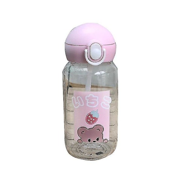 Kawaii Bjørn Glass Vannflasker Tegneseriekopp Straw Rosa