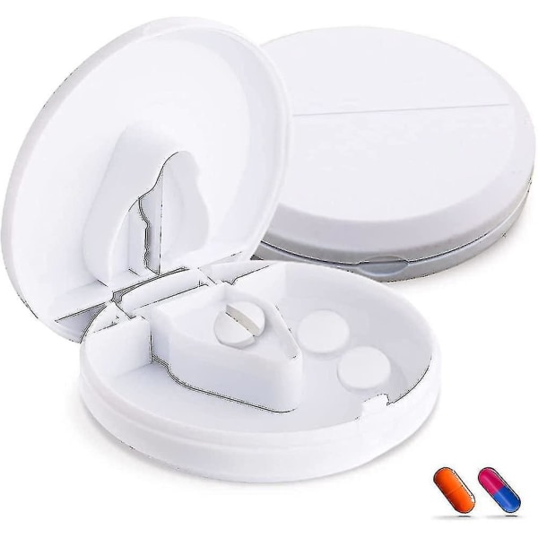 2 Pcs Pill Cutter, Portable Round Pill Splitter With Blade And Storage