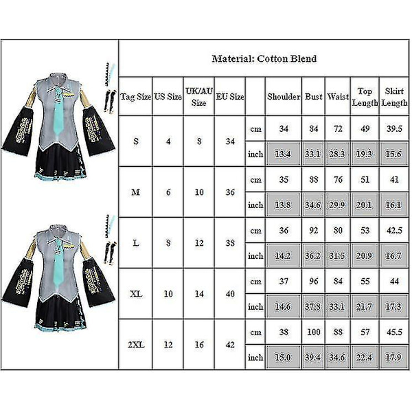 Hatsune Kostume Sæt Kvinder Fancy Up Outfits Rolleleg Dragt Maskerade Uniform 2XL