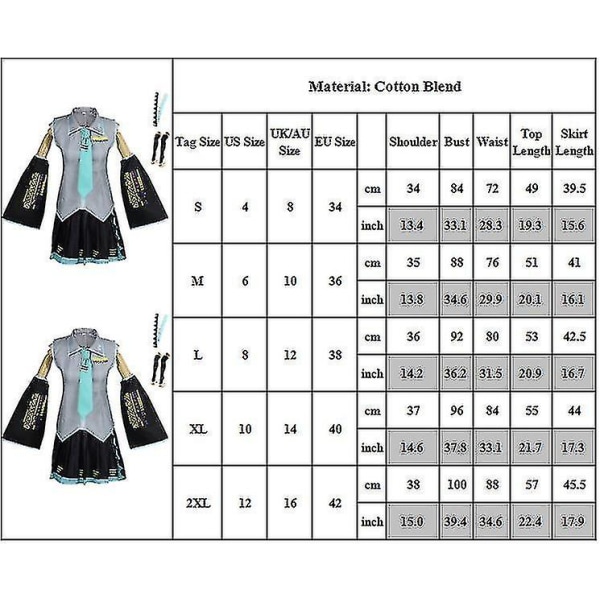 Hatsune Kostymset Kvinnor Fint Upp Kläder Rollspel Dräkt Maskerad Uniform 2XL