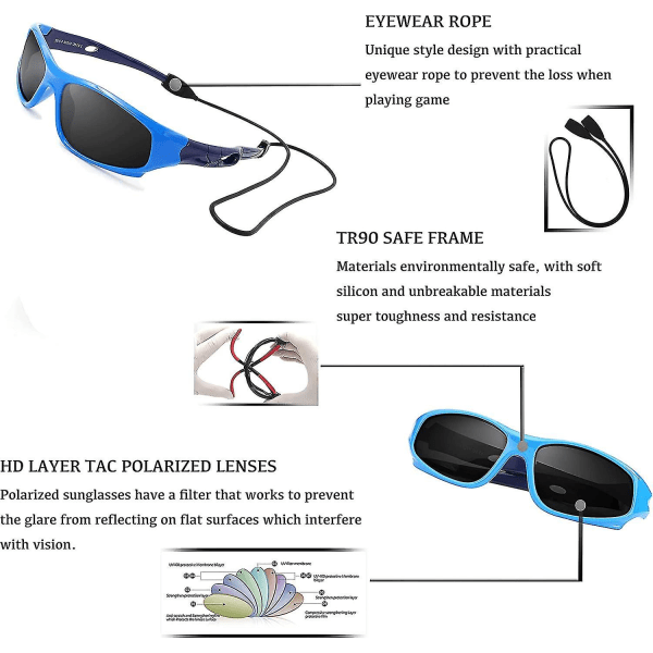Tr90 Unbreakable Polarized Sports Solbriller For Barn Gutter Jenter Ungdom