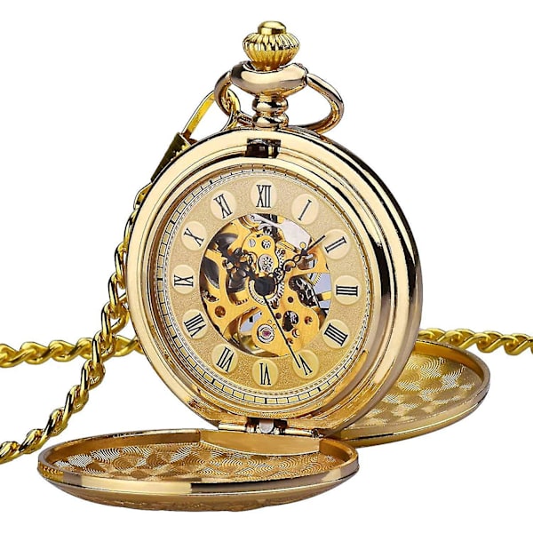 Menners klokke Skeleton Mekanisk Kobber Gusset Gull Dobbel Lopp Retro