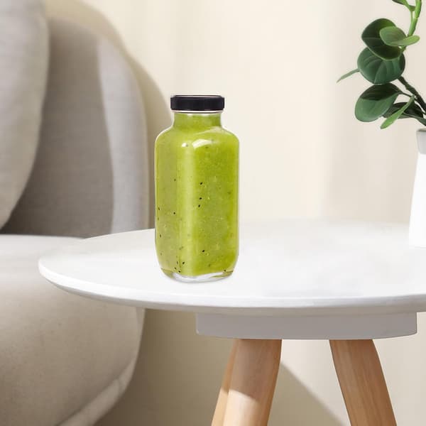 4-pack glasjuiceflaskor med lock 500 ml fyrkantiga återanvändbara glasflaskor