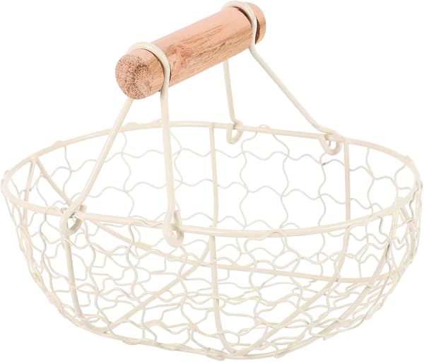 Trådfruktkurv med trehåndtak Original rustikk design Multifunksjonell Ikke-rustende oppbevaringskurv