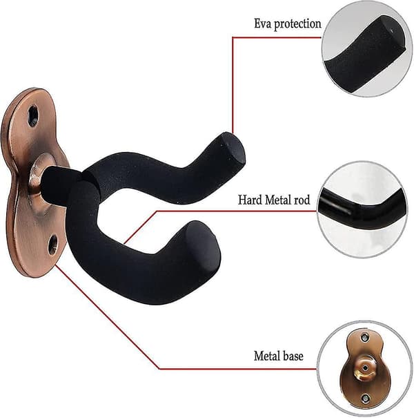 Gitarrväggfäste, Metallgitarrhängare - 2-pack, Gitarrfäste med skydd