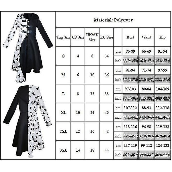 Cruella De Vil -asusetti naisille: vetoketjullinen huppari, hanskat ja asu L