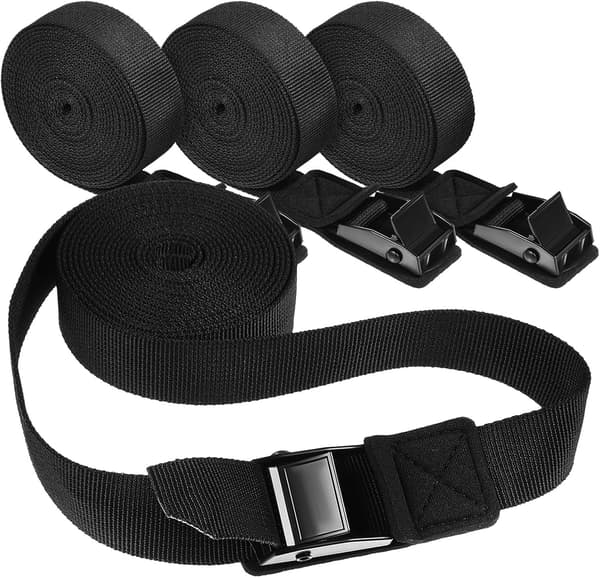4 stk bagasjepakkestropp, brettbindestropp, buntbelte, svart nylon