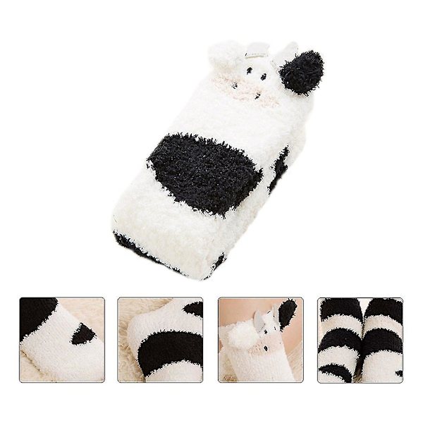 Lämpimät Sukat Lehmäkuvioiset Sukat Coral Fleece Lattiasuukat Piirretty Eläin Sukat (1 kpl)