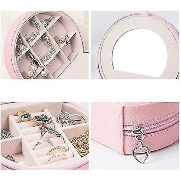 Multifunktionel Pink PU Material Smykkeskrin Med Lynlås Og Flere Rum