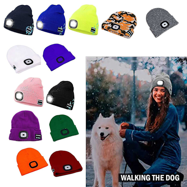 Bluetooth-kompatibel LED Vinterstrikket Beanie Hat Party Udendørs Belysning Kasketter White