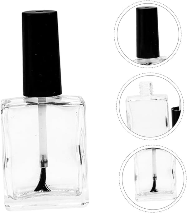 12 st nagellacksprovflaskor platta rektangulära glas 15 ml med svarta borstlock säkert lock smidig applicering